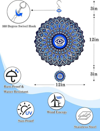 Evil Eye Wind Spinners Outdoor Garden Decor for Outside - 12 Inch 3D Stainless Steel Metal Wind Spinners - Evil Eye Gardening Gifts for Women, Yard Decorations Outdoor Hanging Decor