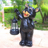 Garden Statues Bear Solar Figurine Lanterns Outdoor Waterproof Lights, Yard Decorations, Garden Decor Unique Birthday Housewarming Gifts for Mom, Resin Material, Hand-Painted