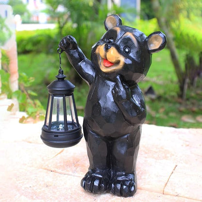 Garden Statues Bear Solar Figurine Lanterns Outdoor Waterproof Lights, Yard Decorations, Garden Decor Unique Birthday Housewarming Gifts for Mom, Resin Material, Hand-Painted