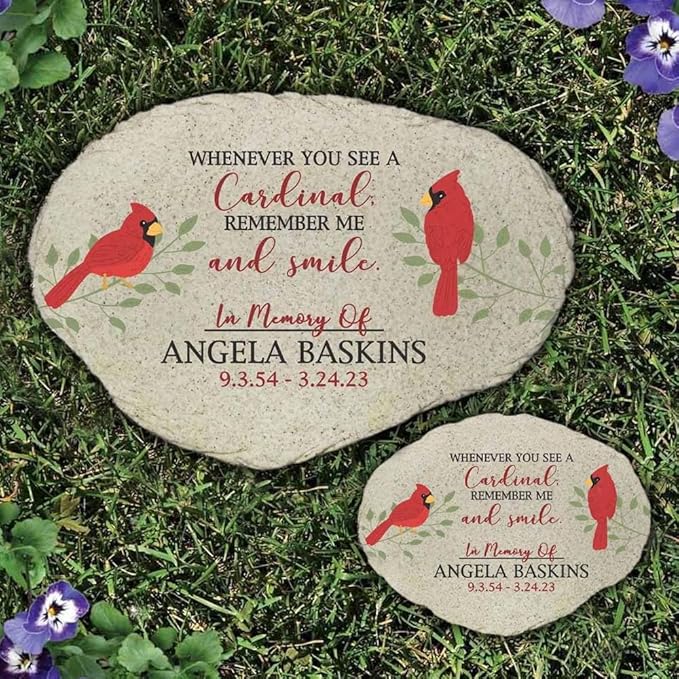 GiftsForYouNow Remember Me Cardinals Personalized Memorial Garden Stone, Flat UV Resin Stone, Measures 11.25" W x 7.75" H, Red Cardinal Memorial, Temporary Headstone
