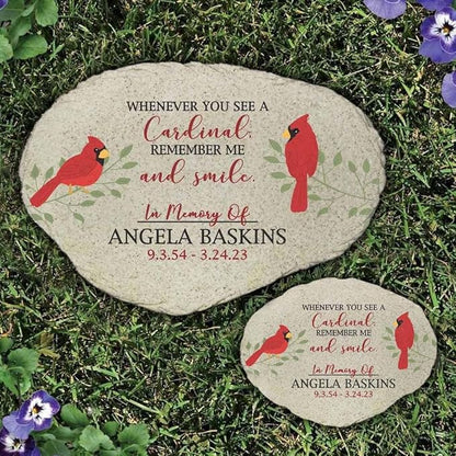 GiftsForYouNow Remember Me Cardinals Personalized Memorial Garden Stone, Flat UV Resin Stone, Measures 11.25" W x 7.75" H, Red Cardinal Memorial, Temporary Headstone