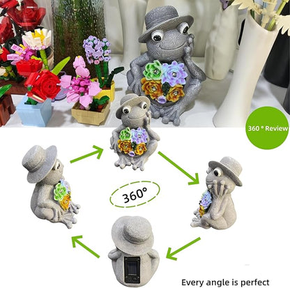 GUCHO Garden Frog Flower Statue with 4 Solar Lights,Outdoor Frog Figurine Lights, Garden Decorations for Outside,Unique Gifts for Women Men Nature Lovers