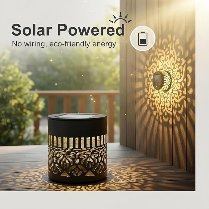 Decorative Solar Mandala Lights,Waterproof Metal Solar Powered Outdoor Lights,Mandala Fence Wall Lights for Deck,Step,Patio,Garden,Backyard & Yard Decor (2PCS)