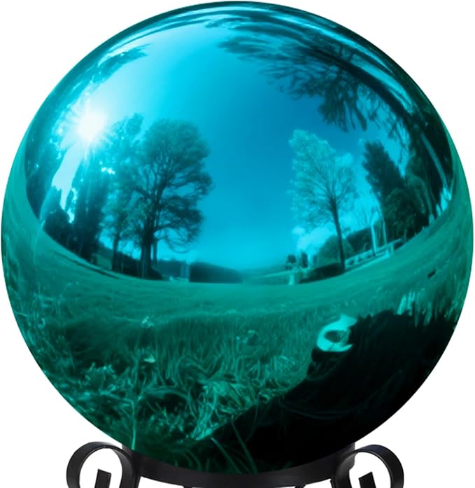 12 Inch Stainless Steel Gazing Globe, Hollow Ball Mirrored Surface Polished Shiny Sphere,Garden Stainless Steel Gazing Ball for Outdoor Lawn Pond Yard Ornament (Light Blue)