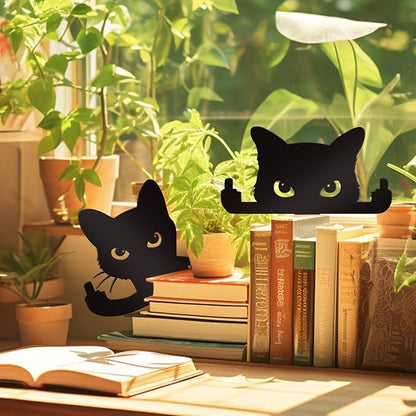Bnesi 2 Pcs Black Cat Garden Sculptures Metal Fence Decorations Outdoor Decorations for Cat Lovers Black Metal Yard Art Lawn Ornaments Home Decor for Garden Yard Lawn (Funny)