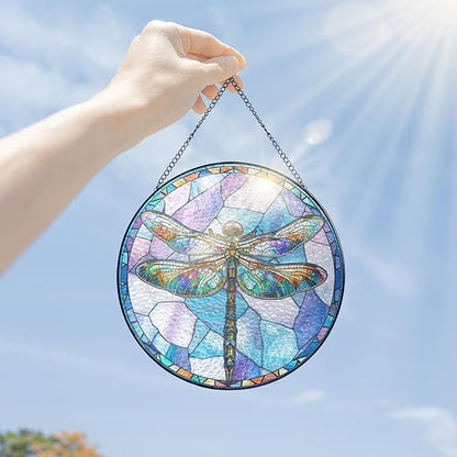 FLAGWIX Christmas Dragonfly Gifts for Women Men - Stained Glass Window Hanging 10 in - Dragonfly Garden Decor for Yard Decorations Outdoor, Sun Catchers Window Ornament for Home Christmas Decorations