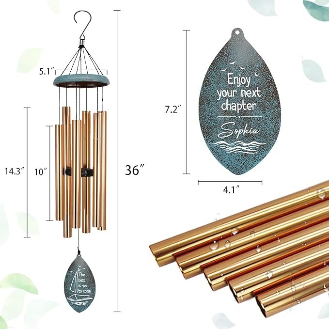 ASTARIN Personalized Happy Retirement Gift, Custom Retirement Wind Chimes for Women Men, 35" Large Deep Tone Wind Chime Retire Gifts for Teacher Co-Workers Boss Friends Parents(Produced in USA)