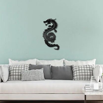 CREATCABIN Dragon Metal Wall Decor Black Iron Wall Art Japanese Chinese Dragon Sculpture Hanging Artwork Decor Gothic Signs Decoration for Indoor Outside Living Room Home Office 11.8x6.3Inch