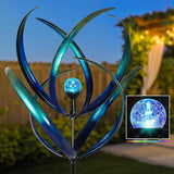 Lariander Outdoor Wind Spinners with Solar Light, 82'' Metal Large Spinner Yard Art, Peacock Blue Wind Sculptures for Garden Lawn Patio, Gifts for Family