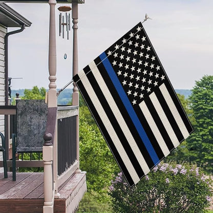 AVOIN colorlife Thin Blue Line House Flag 28x40 Inch Double Sided, American Stars and Stripes Police Officers Solidarity Yard Outdoor Decoration