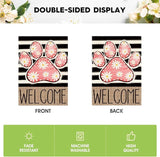 AVOIN colorlife Pink Paw Print Spring Garden Flag 12x18 Inch Double Sided Outside, Daisy Floral Welcome Stripes Yard Outdoor Flag