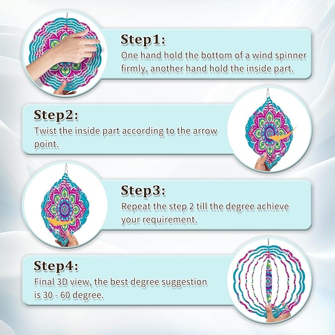 Wind Spinners Outdoor, Hanging Wind Spinner for Garden Decoration, 8 inch 3D Stainless Steel Metal Wind Sculpture for Indoor/Outdoor Decor, Mandala B