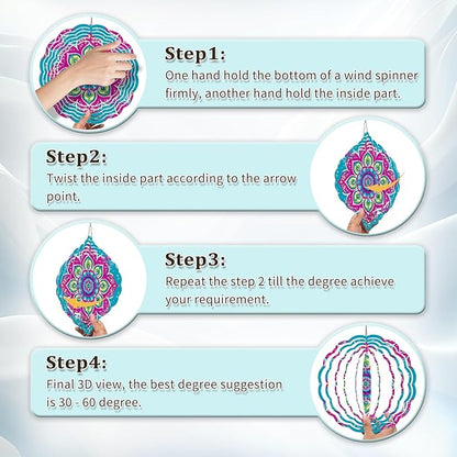 Wind Spinners Outdoor, Hanging Wind Spinner for Garden Decoration, 8 inch 3D Stainless Steel Metal Wind Sculpture for Indoor/Outdoor Decor, Mandala B