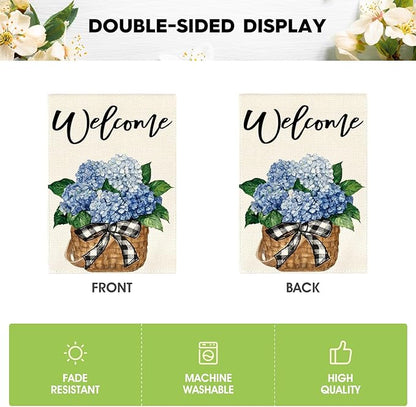 AVOIN colorlife Hydrangea Spring Summer Garden Flag 12x18 Inch Double Sided Outside, Floral Welcome Yard Outdoor Flag
