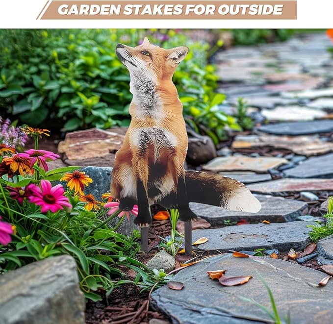 Fox Lawn Sign Acrylic Decorative Animal Stake for Outdoor Garden Yard Pathway Lawn Ornament Cute Fox Figurine Garden Decor Christmas Decorations