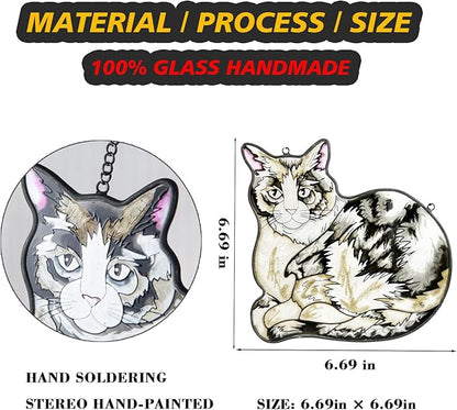 Cat Stained Glass Window Hangings Panel Sun Catcher Wall Art Home Garden Indoor Farmhouse Decor Gifts Pet Loss Memorial Kitty Lover