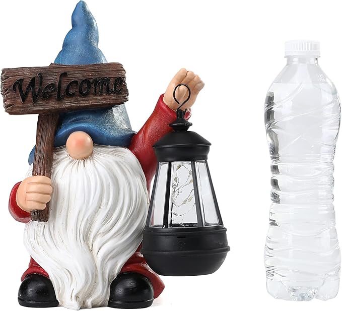 Garden Gnome Outdoor Decoration Solar Gnomes Statue with Lantern LED Lights,Terrace Courtyard Lawn Patio Porch Spring Decoration Easter Christmas Housewarming Gifts for Mom Women, Gnome Blue