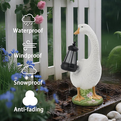 DiliComing Solar Porch Goose Statue - Outdoor Garden Decor Resin Goose Statues for Yard Lawn Patio Unique Gift Mom Grandma Women