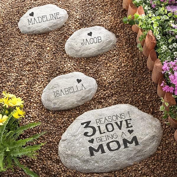 Personalization Universe Reasons Why Custom Garden Stones - Heart-Shaped, Durable Resin Outdoor Decor - Personalized Stepping Stones for Family Garden, Small 4" x 3.88"