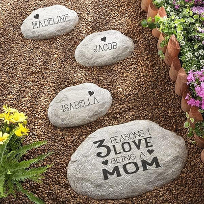 Personalization Universe Reasons Why Custom Garden Stones - Heart-Shaped, Durable Resin Outdoor Decor - Personalized Stepping Stones for Family Garden, Small 4" x 3.88"