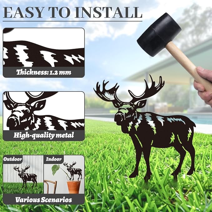 WADORN Deer Metal Decorative Garden Stakes, Elk Funny Metal Outdoor Statues Black Elk Deer Silhouette Ornament Gifts Funny Animal Deer Outdoor Decor for Yard Garden Patio Lawn Walkways Ornaments