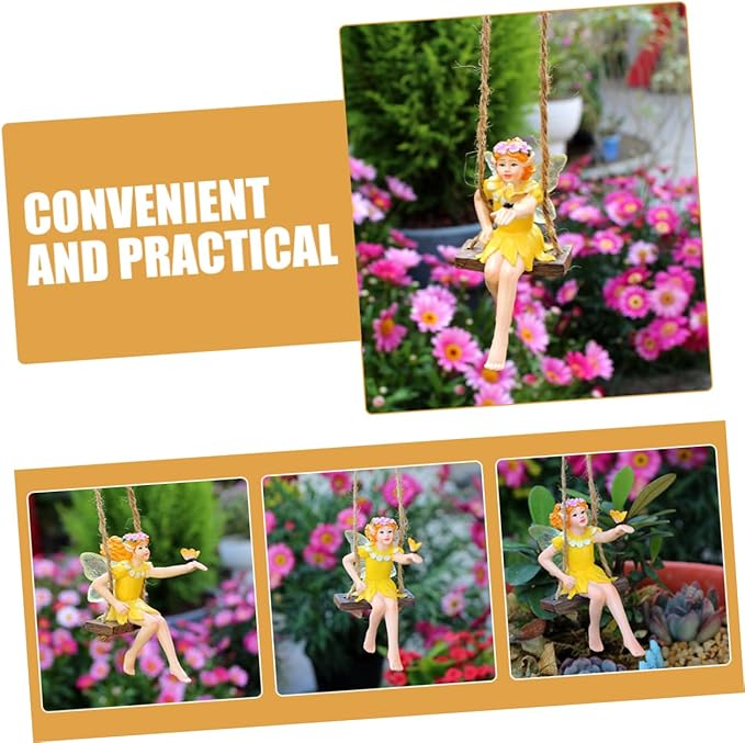 Garneck Hanging Flower Fairy Resin Statue Outdoor Swing Decor for Garden Trees Durable Garden Ornament for Home and Patio Decoration