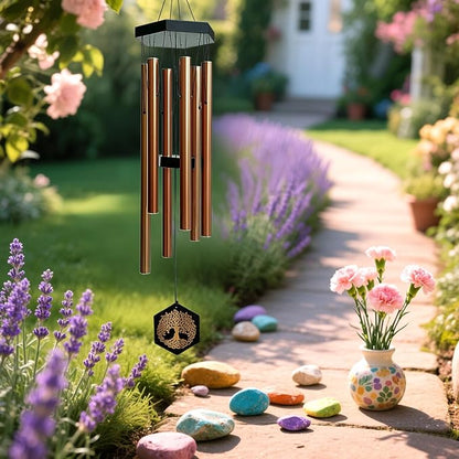 33" Tree of Life Wind Chimes | Warm Copper Memorial Windchime for Loss of Loved Ones, Sympathy Gift, Deep Tone & Weather-Resistant, Outdoor Decor Garden Decoration