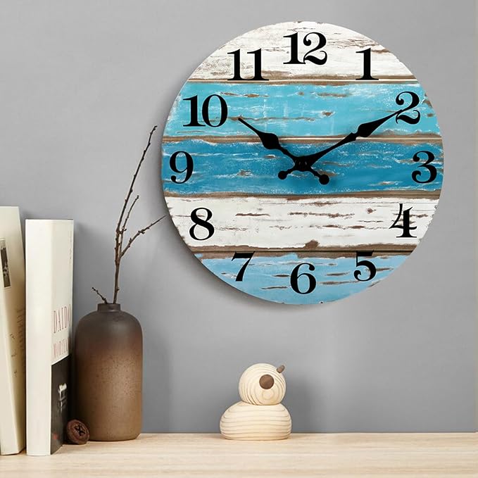CHYLIN Wall Clock Beach Decor 12 Inch Coastal Nautical Ocean Clocks for Living Room, Silent Non Ticking Wall Clocks Battery Operated Decorative for Kitchen,Bedroom,Bathroom,Home(Blue)