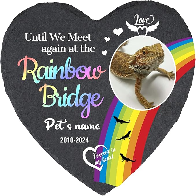 Cowcute Personalized Bearded Dragon Memorial Stone - Customized Sympathy Gift, Custom Garden Stone Grave Marker Headstone for Bearded Dragon, Heart Shaped