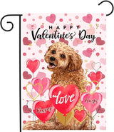 Golden Doodle Valentine Garden Flag Valentines Day Flags for Outside 12x18 Double Sided Small Yard Flags Dog Valentine's Day Decor Outdoor Lawn Valentines Banners Front Porch