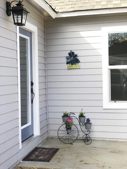 Welcome Sign for Front Door Decor Hanging Sign, Metal Flower Welcome Door Sign Wall Art Decor Hanging for Indoor Outdoor Patio Garden Yard Sign Porch Decoration 15.75X12.75In (C)