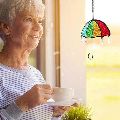 BOXCASA Umbrella Decor Suncatchers for Windows,Stained Glass Suncatchers Crystals Rainbow Umbrella,Stained Glass Window Crystal Beads Decor for Home,Living Room Bedroom Kitchen