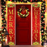 Ivenf Christmas Decorations Outdoor Yard: Red Gold Door Banner Front Porch Sign Set, Hanging Merry Christmas Decorations for Home, Indoor Outdoor Xmas Decor Wall Front Door Yard Garage