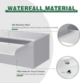 Waterfall Pool Fountain LONGRUNNEW 304 Stainless Steel 9.06" Rectangular Waterfall Spillway, Water Fall Fountain with Pipe Connector for Garden Outdoor, Swimming Pools, Fountains, Pond and Spa