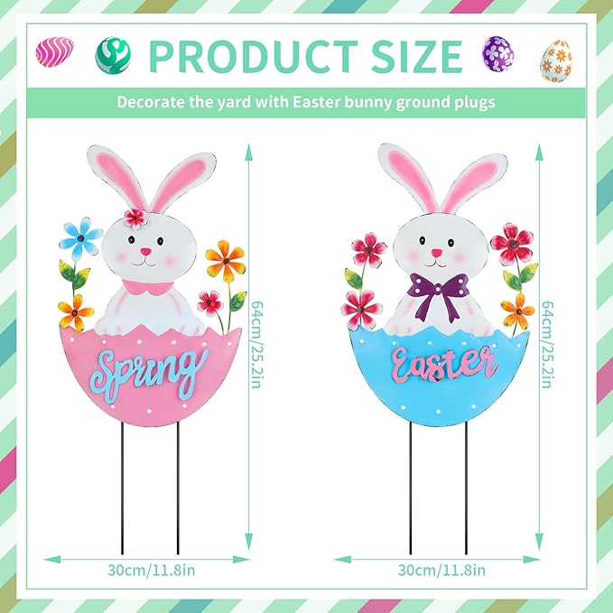 2 Pack Easter Rabbit Outdoor Decor - Spring Bunny Yard Signs with 3D Letters Metal Easter Bunny Lawn Stakes for Garden Pathway Easter Party Decor