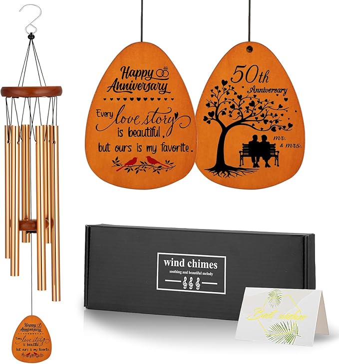 50th Anniversary Wedding Wind Chime with Meaningful Sayings, Happy 50th Anniversary Decorations Romantic Gifts for Couple, Parents, Wife, Husband, Friends, Golden Anniversary Keepsake