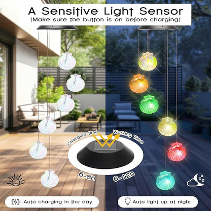 VIHOSE Solar Wind Chimes Lights Outdoor, Color Changing Hanging Solar Wind Chime, Shell Mobile LED Lights for Outside Garden Yard Patio Decor, Waterproof