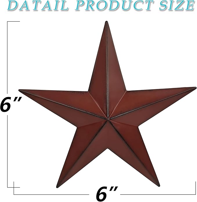 VIVICOMFY 6"（6pieces Red Black Barn Star Texas Stars Art-Metal Stars for Outside Rustic Vintage Western Wall Decor Country Home Farmhouse Wall Decorations