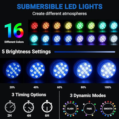 LOFTEK Submersible LED Lights with Remote, 13 LED Pool Lights for Inground Above Ground Pool, IP68 Waterproof 16 Color Changing Underwater Light for Ponds, Hot Tub, Bath, Battery Operated (2 Packs)
