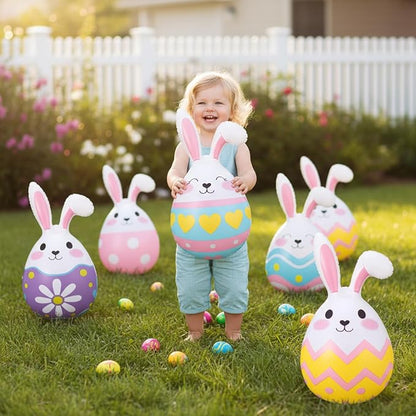 Jetec 12 Pcs 12 Inch Easter Egg Inflatable Decorations Hanging Inflatable Easter Balloons Decor PVC Large Outdoor Colorful Eggs Bunny Text Blow up Yard Ornaments for Lawn Garden Party(Egg)