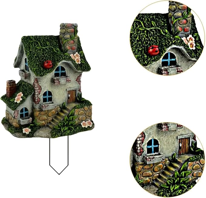 pistro Moss Cottage Garden Stake, 2D Acrylic Decorative Lawn Sculpture, Easy-to-Use Patio Stake for Fence, Pathway, Spring Yard, Outdoor Lawn Decoration