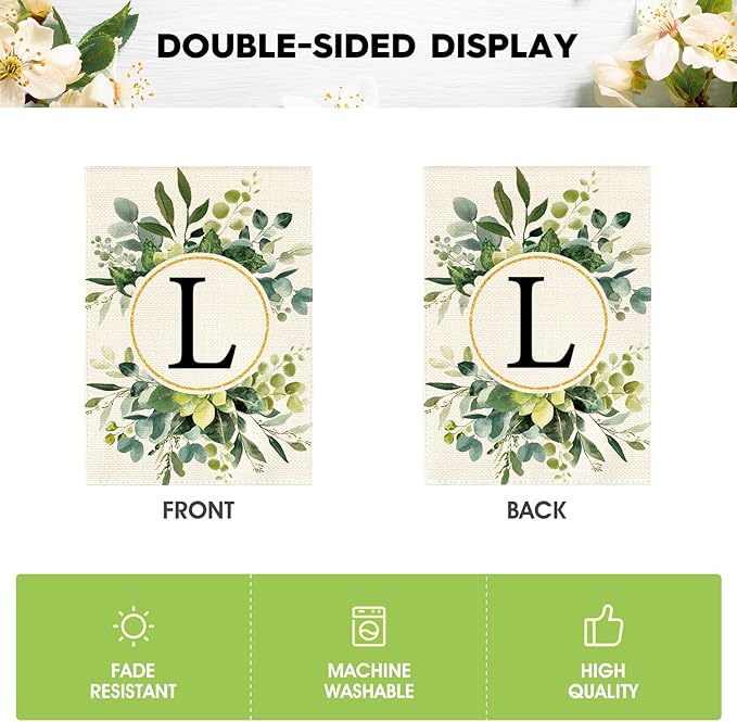 AVOIN colorlife Monogram Letter L Floral Garden Flag 12x18 Inch Double Sided Outside, Family Last Name Initial Yard Outdoor Decoration