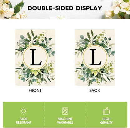 AVOIN colorlife Monogram Letter L Floral Garden Flag 12x18 Inch Double Sided Outside, Family Last Name Initial Yard Outdoor Decoration
