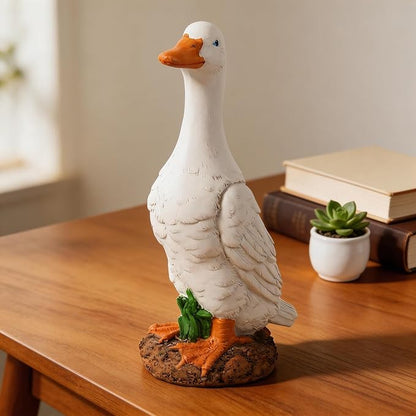 Porch Duck Statue Outdoor Decor,9.8''(H) Standing White Duck Garden Sculptures for Yard Lawn,Resin Animal Figurines Home Patio Art Decorations