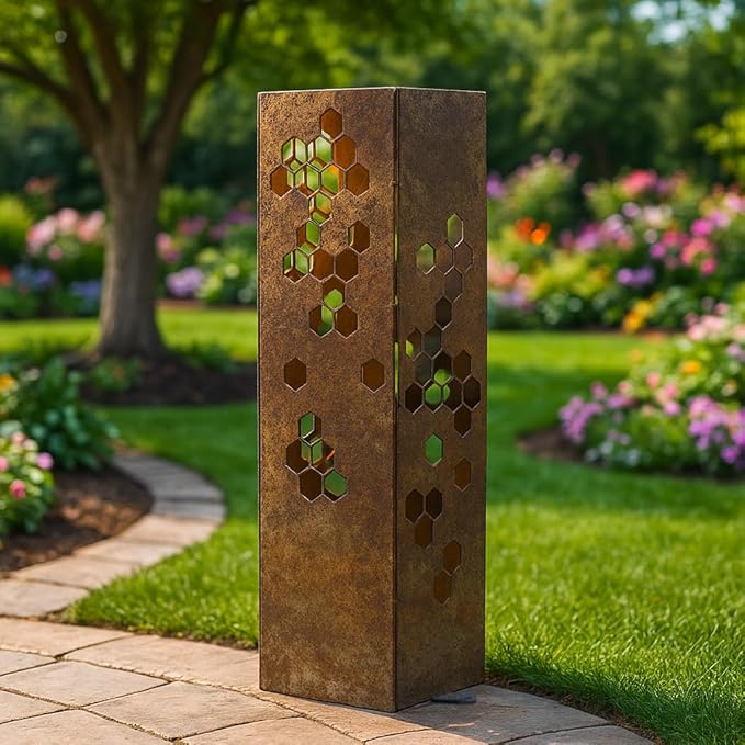 Rusty Garden Column, Modern Garden Statues, Outdoor Modern Sculpture, Natural Rustic Patio Columns, Vintage Gardens Pillar with Lid, Walkway Decor, Front Door Housewarming Gifts