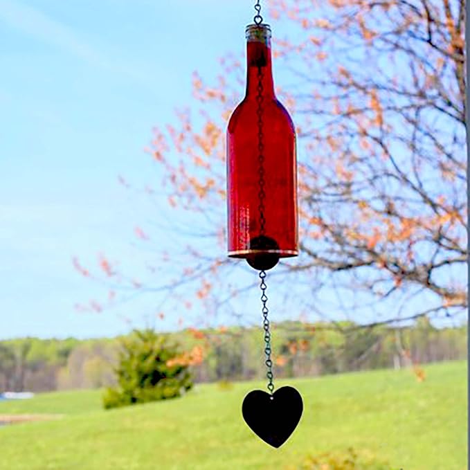 Blue Ridge Mountain Gifts Wine Bottle Wind Chime - Wind Chimes for Outside & Inside Decor, Handcrafted Wine Glass Bottle Wind Chimes, Suncatcher Whimsical Home Decor Gifts for Women (Red)