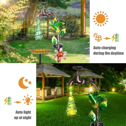 Bshine Solar Garden Decoration Outdoor Light - Waterdrop Metal Hummingbird Solar Stake,Waterproof Garden Decor Path,Lawn and Yard Art Gift for Mom, Green