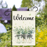 Welcome Garden Flags for Outside,Eucalyptus Mason Jar Spring Yard Flag for Lawn Porch Outdoor Decorations 12x18 Inch Double Sided
