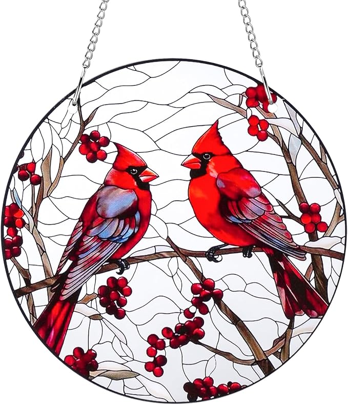 8" Cardinal Window Decorations– Acrylic Hanging Ornament for Door & Window, Decorative Accent for Yard & Courtyard, Holiday & Everyday Gift