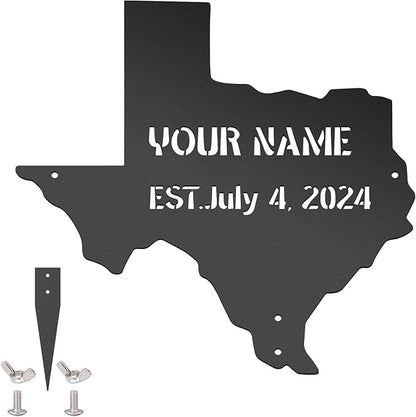 Texas Decor Metal Yard Signs - Outdoor Garden Metal Sign Personalized Name Sign Texas Wall Decor Home Wall Art - Texas State Flag in Ground or Wall Hanging - Family Sign Street Sign Address Sign